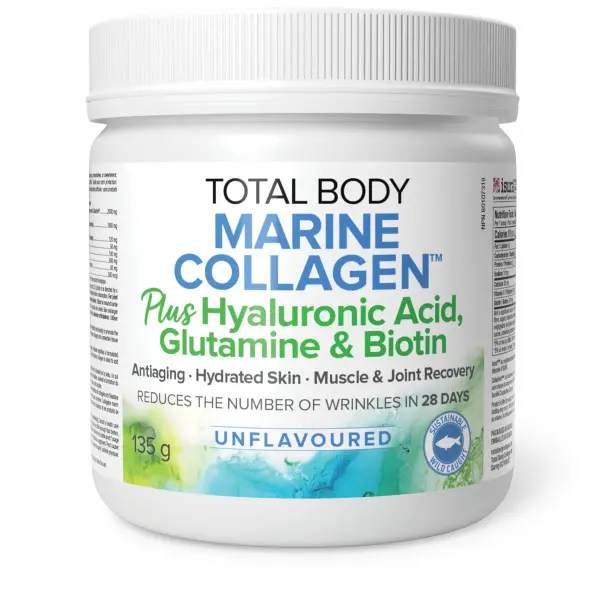 Natural Factors Total Body  Marine Collagen  Plus Hyaluronic Acid, Glutamine, & Biotin, Unflavoured 135g