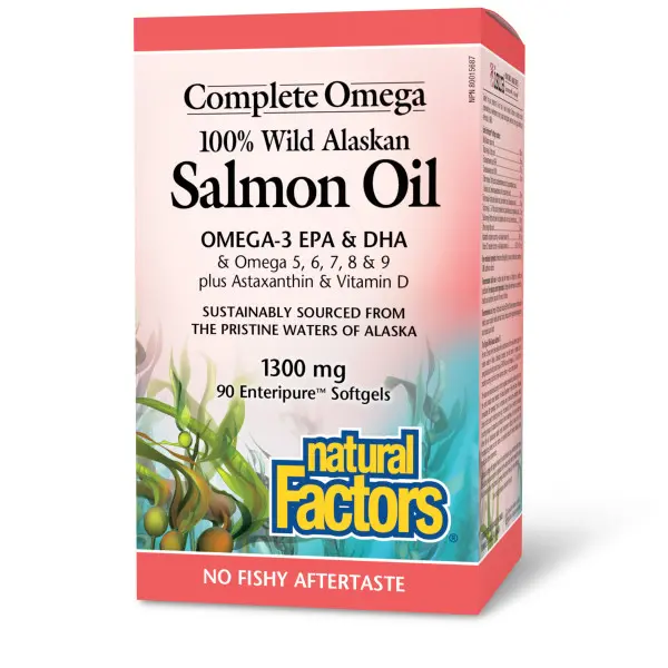 Natural Factors 100% Wild Alaskan Salmon Oil 1300 mg  Complete Omega  90S