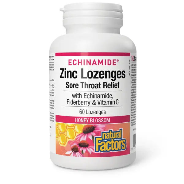 Natural Factors  Zinc Lozenges with Echinamide, Elderberry & Vitamin C, Cherry, ECHINAMIDE 60s